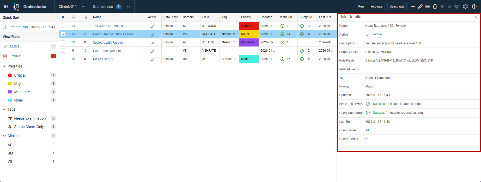 Rule Details panel displaying rule configuration information