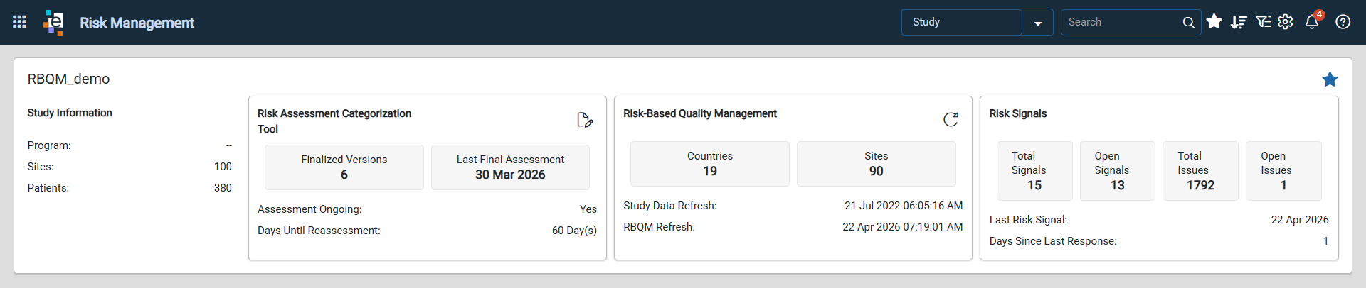Access RBQM and Risk Signals from Risk Management
