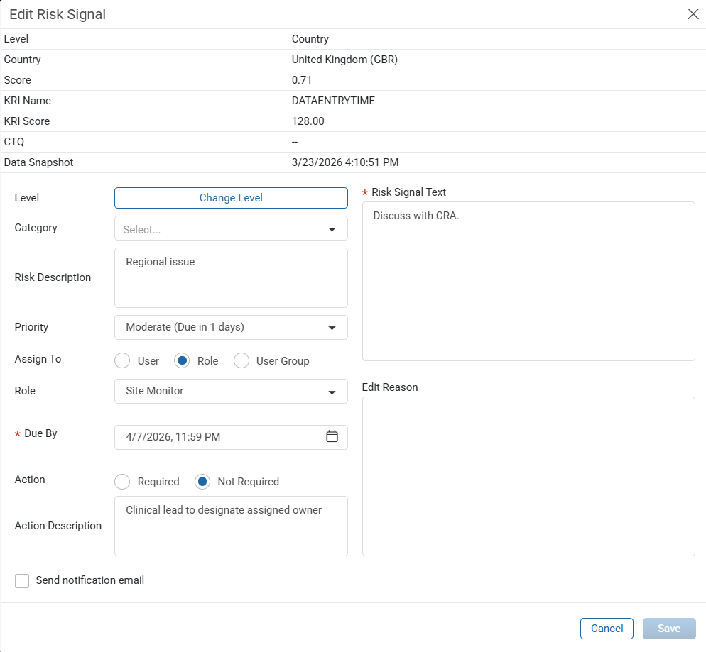 Edit Risk Signal window