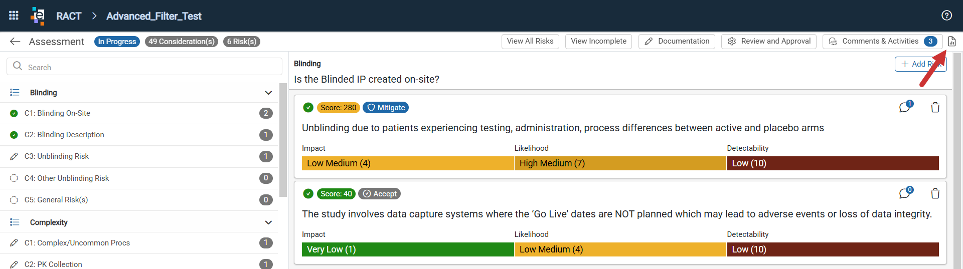 Report icon on the Assessment Version page