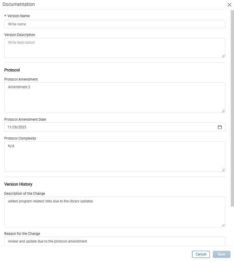 Documentation window showing version, protocol, and Version History fields