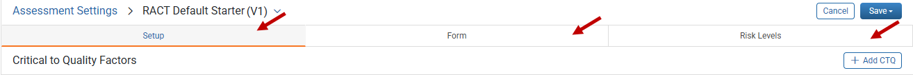 Assessment Setting Configuration tabs