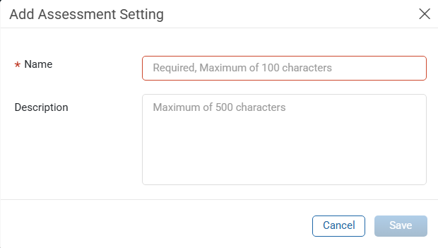 Add Assessment Setting window
