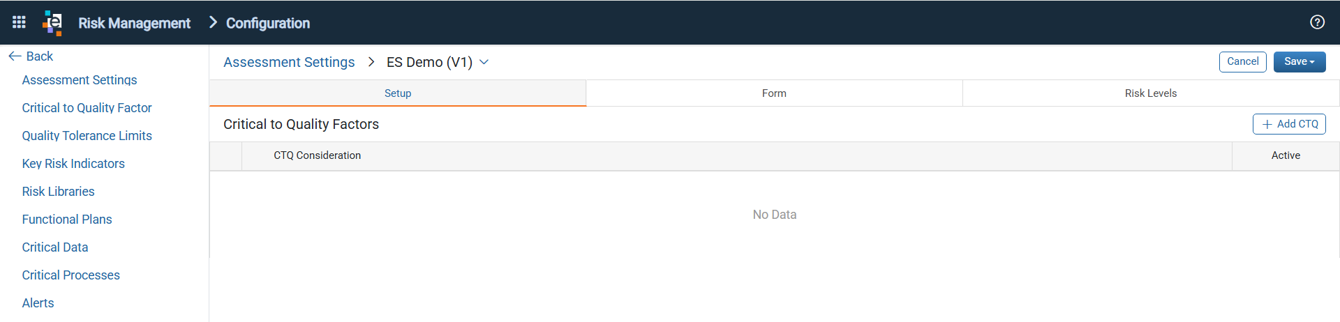 Assessment Setting Setup tab