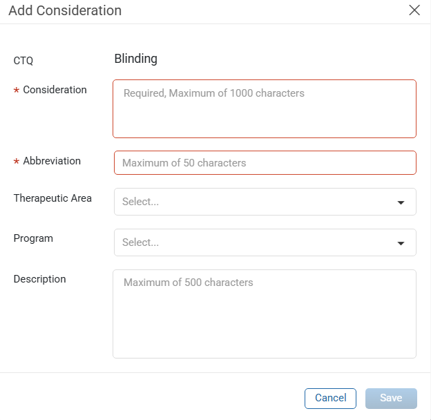 Add Consideration window