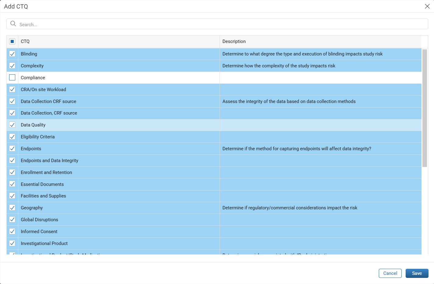 Add CTQs to an Assessment Setting