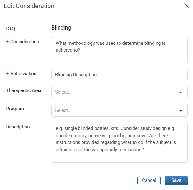 Edit Consideration window