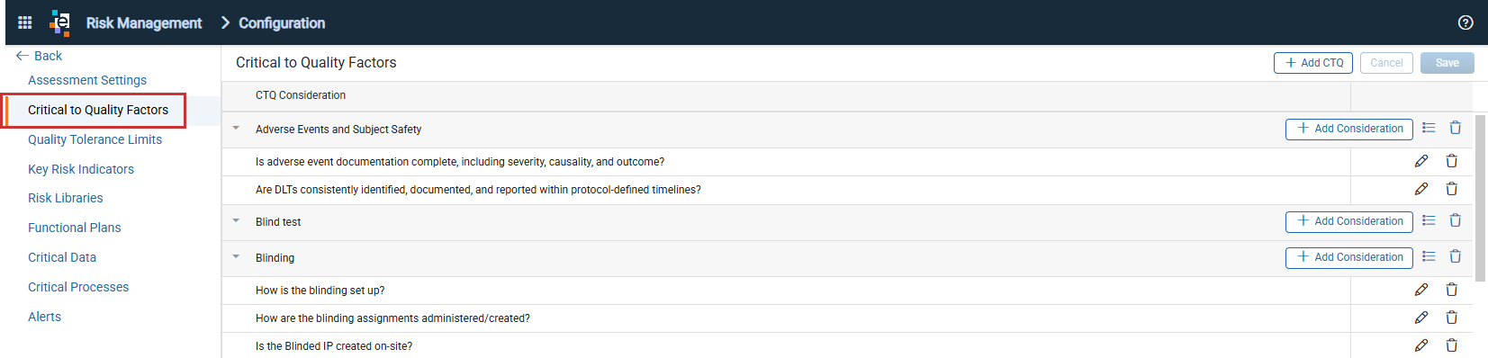 Critical to Quality Factors page