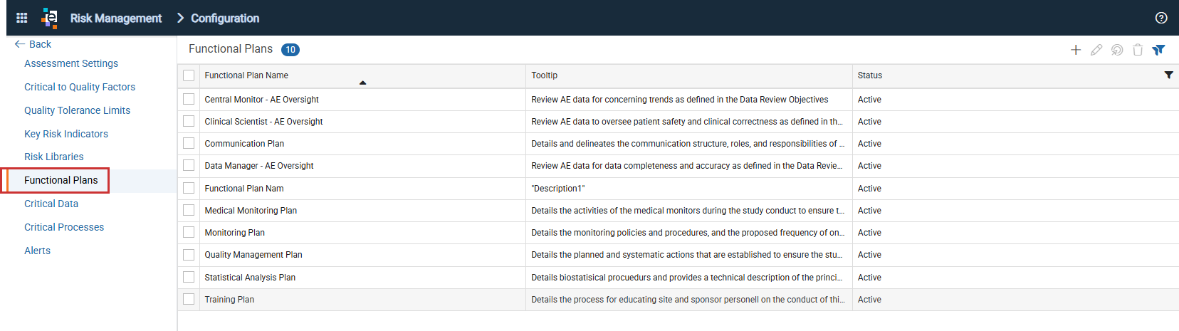 Functional Plans page