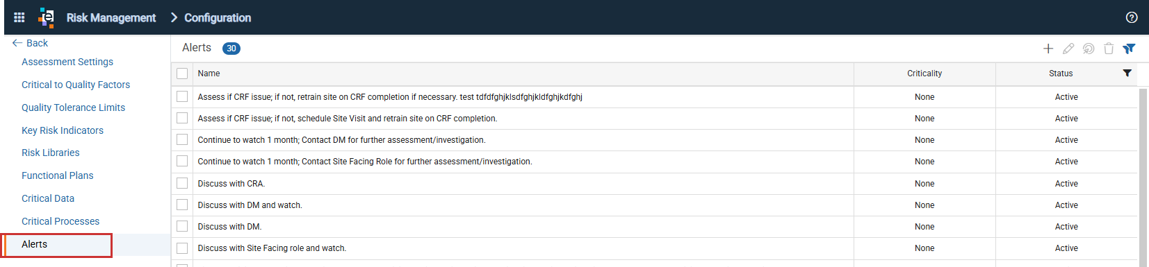Alerts page