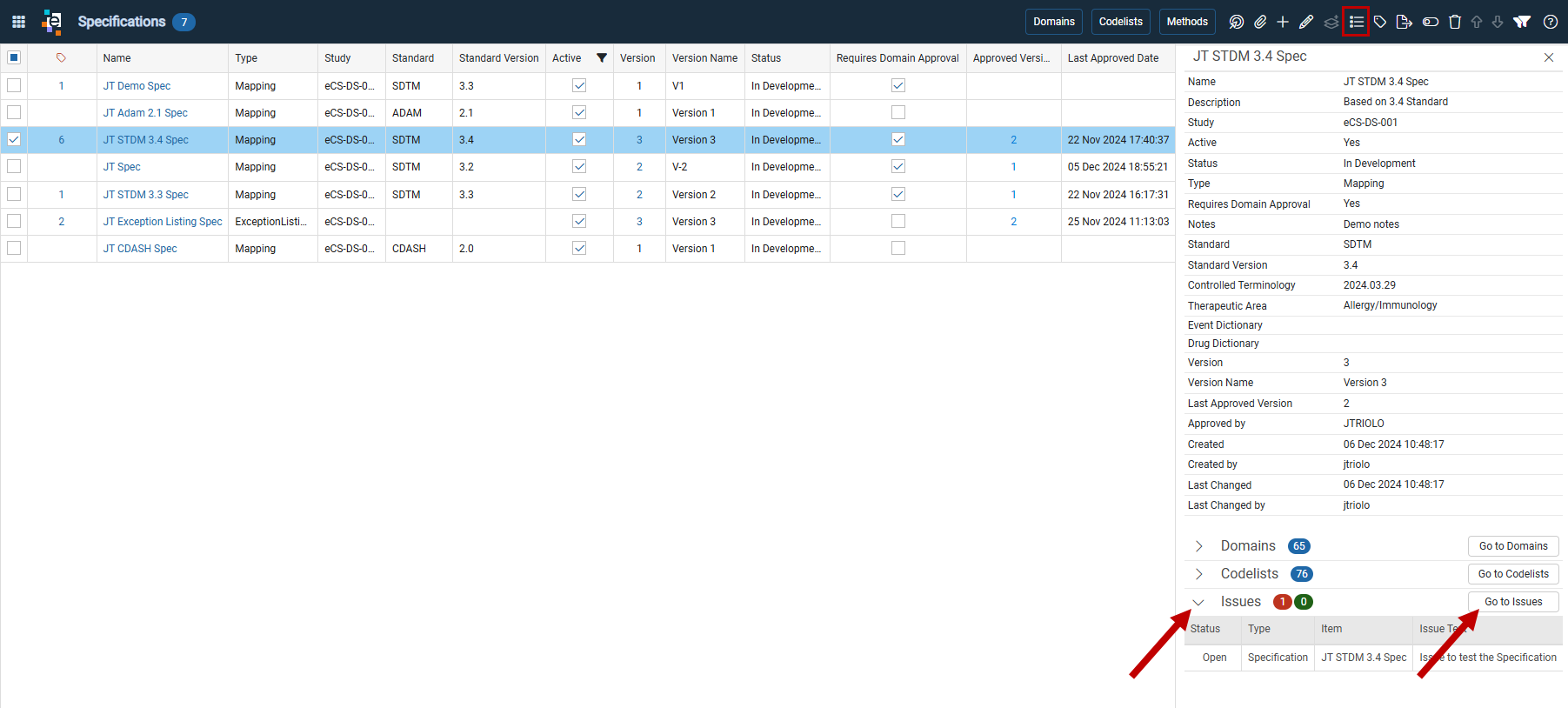 Issues section in Details view