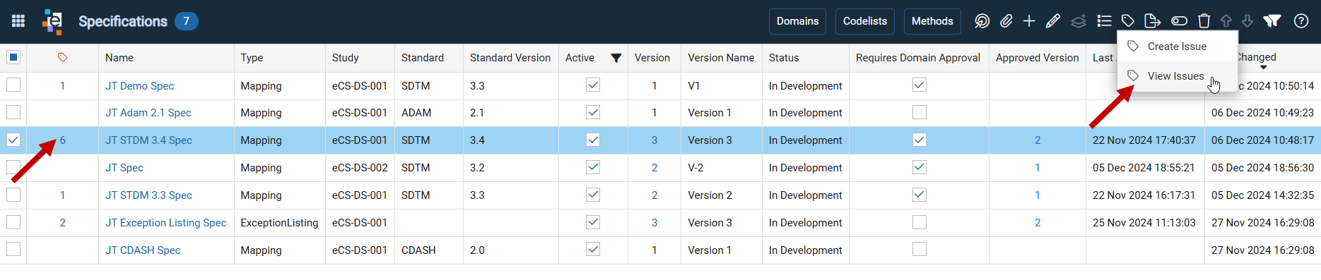 View Issues option in the Issues menu