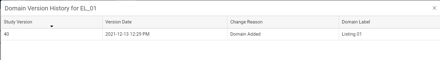 Domain Version History window