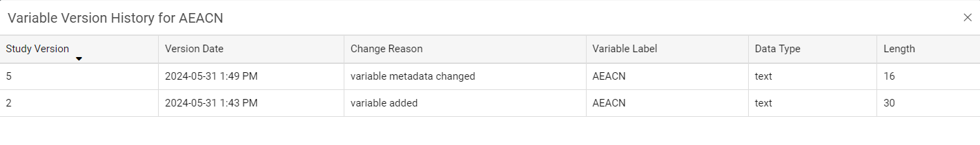 Variable Version History window