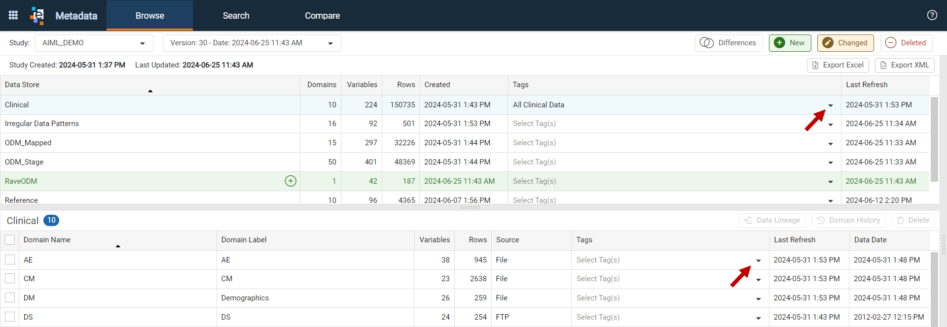 Tags selection in Metadata
