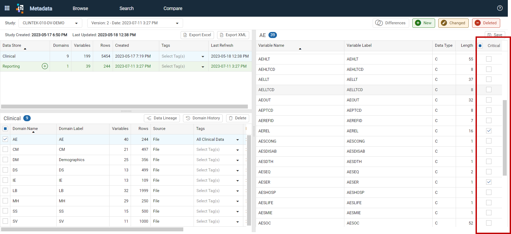 Critical variables in Metadata