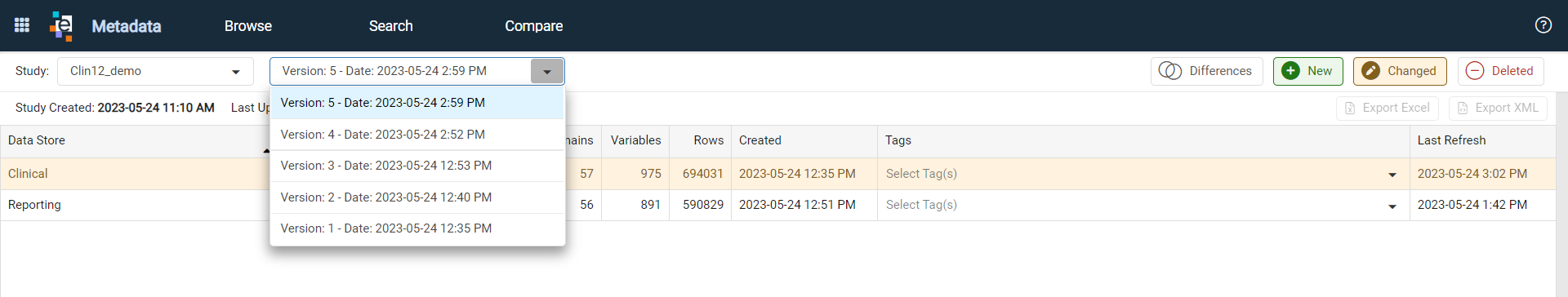 Metadata study and version selectors