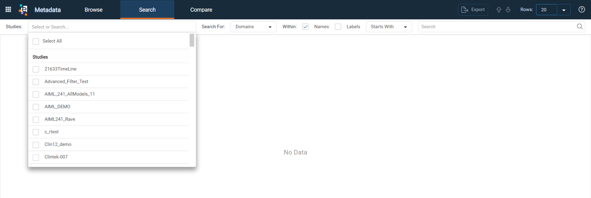 Metadata - Search Studies