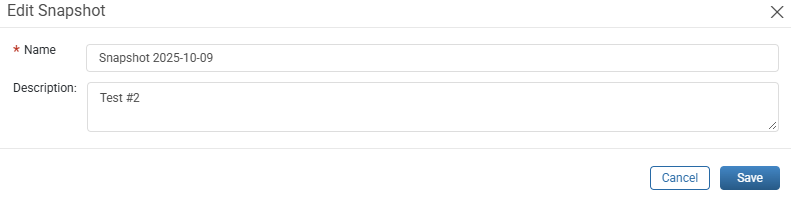 Edit Snapshot window with the Name and Description fields