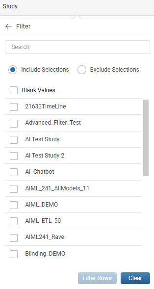Study filter popout