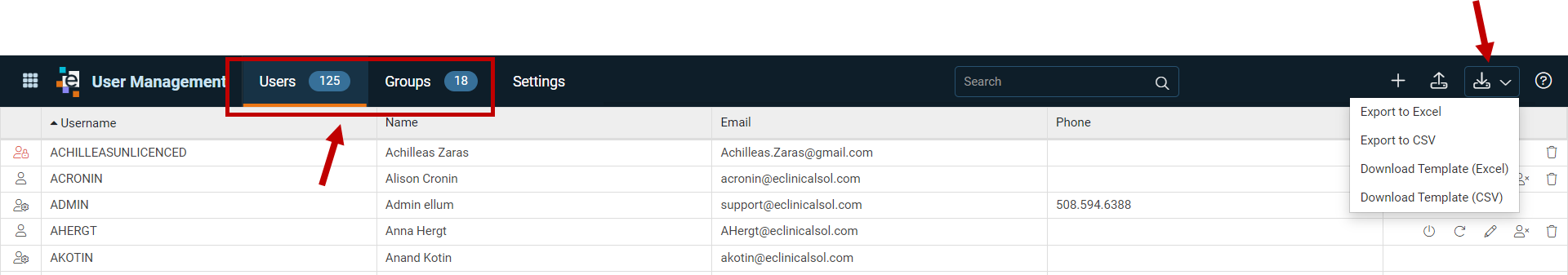 Export Users Groups