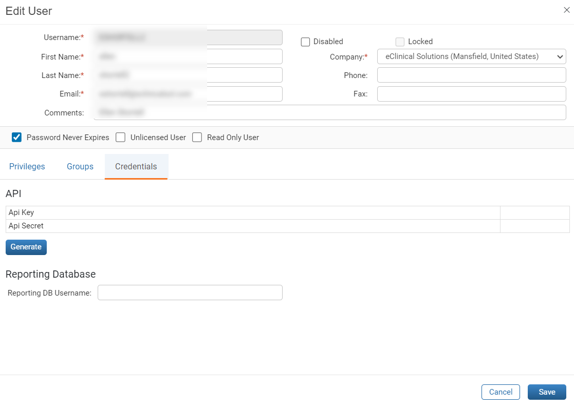 Edit User Credentials