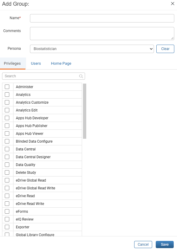 Groups tab in User Management with the Persona column