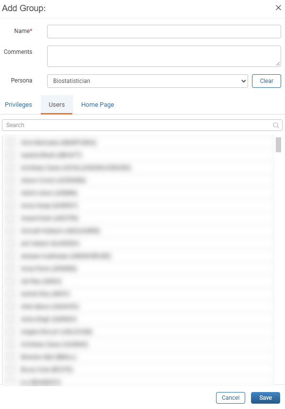 Add Group window with the Users tab displayed